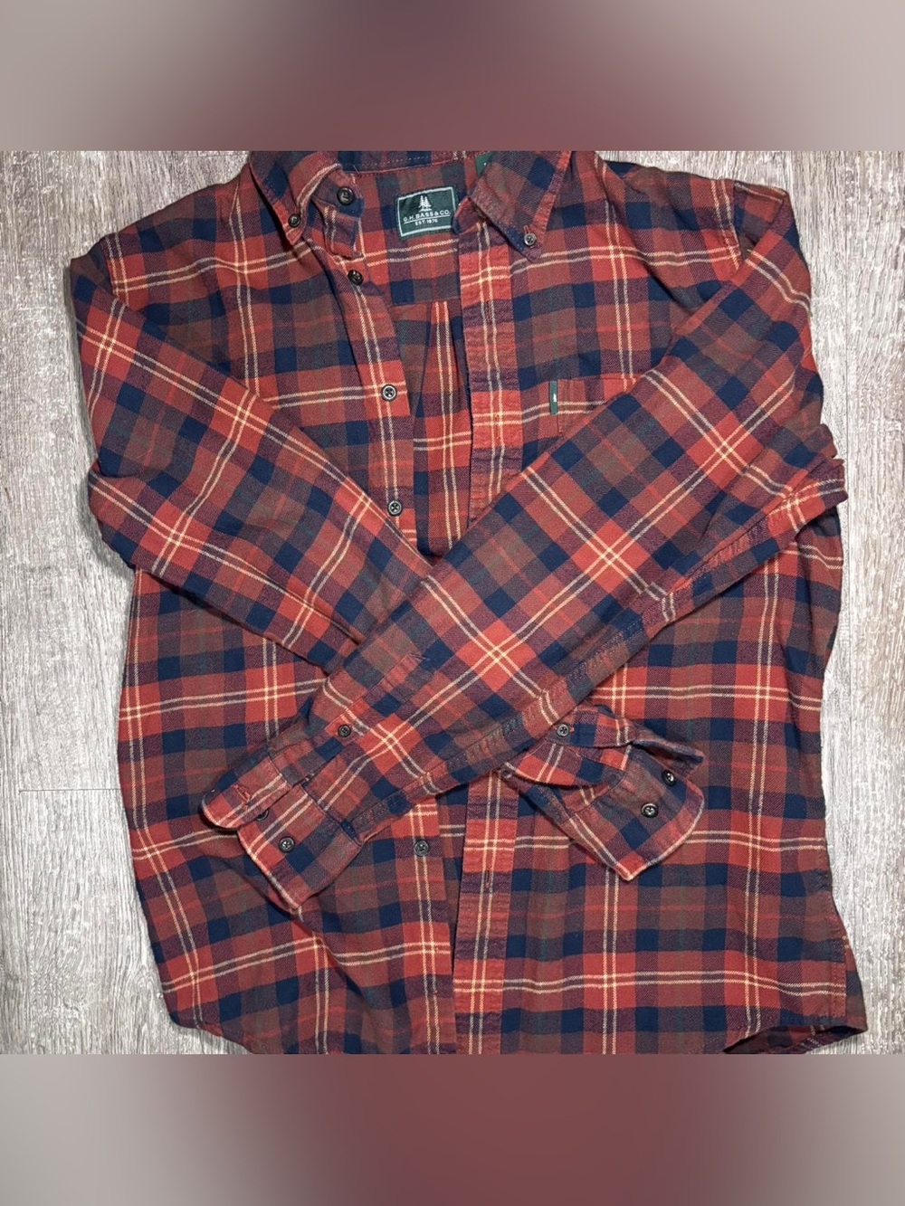 Men's Lightweight Plaid Shirt Jacket in Rust Red & Navy